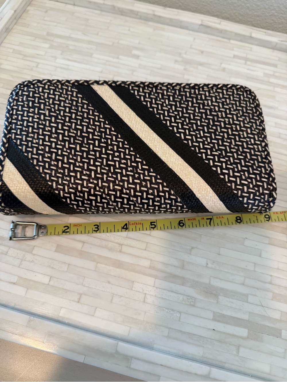 Woven Black and Cream Stripe Women's Clutch - Picture 4 of 8